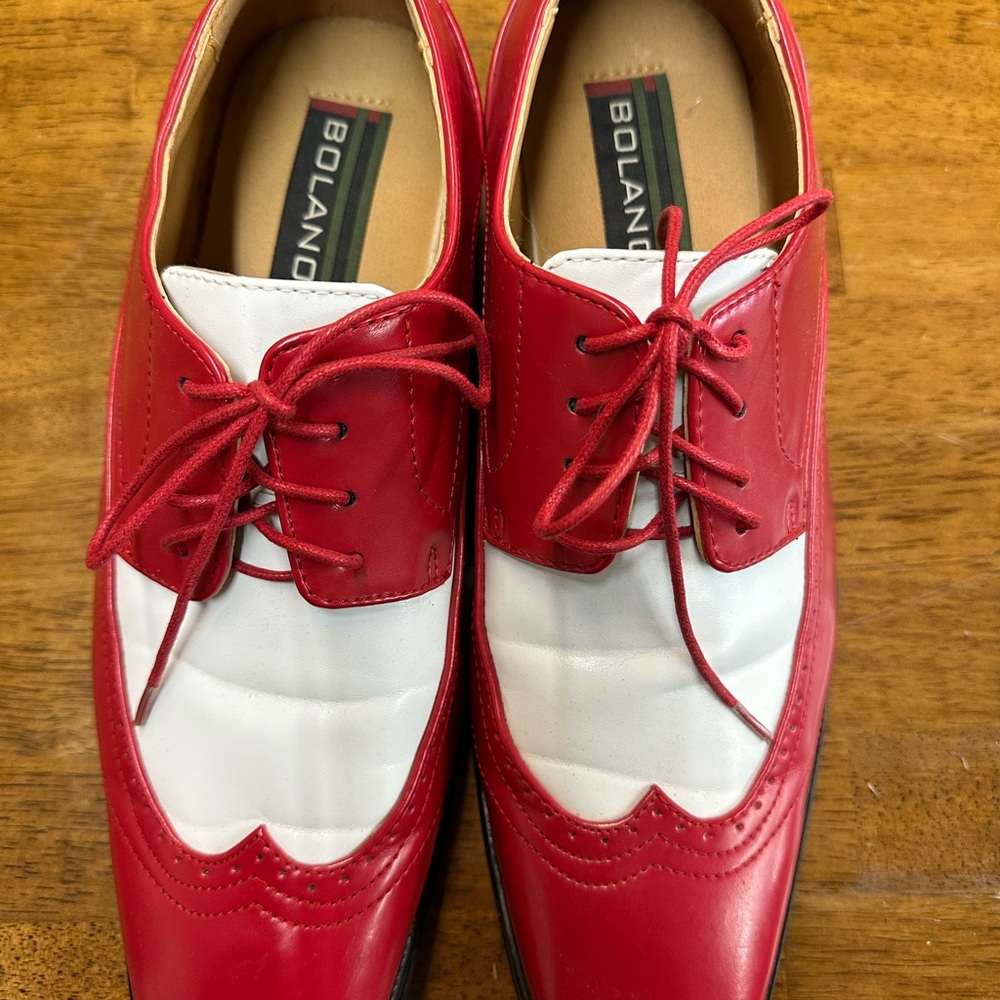 Red and White Wingtip Oxford Shoes - Picture 1 of 6